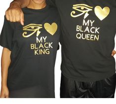 This is a set of brand new shirts. Eye (I) love my black king and Eye (I) love my black queen black M shirts. Black Couple T Shirts, Green Polish, Queen Black, Golden Goddess, Black Love Couples, Black King, My Black, I Am A Queen, Couple Poses