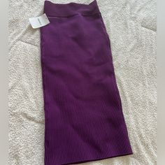 Purple Ribbed Pencil Skirt. Brand New, Never Worn Knee-length Ribbed Fitted Bottoms, Ribbed Fitted Knee-length Skirt, Fitted Ribbed Knee-length Skirt, Purple Stretch Trendy Skirt, Trendy Stretch Purple Skirt, Trendy Purple Stretch Skirt, Trendy Fitted Ribbed Skirt, Spring Ribbed Bottoms For Night Out, Knee-length Ribbed Stretch Bottoms