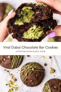 chocolate cookies with guacamole on top and the words virtual dubai chocolate bar cookies