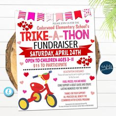 this is an image of a trike - a - thon birthday party flyer