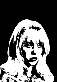 a black and white drawing of a woman with blonde hair