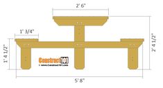 a wooden bench is shown with measurements for the top and bottom section, including two benches