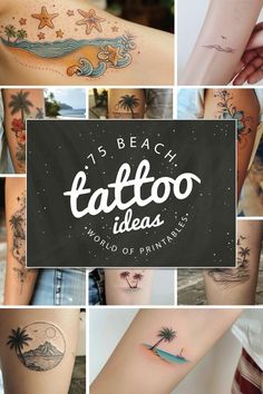 many different tattoos are shown in this collage with the words 15 beach tattoo ideas