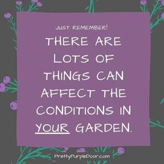 a purple square with the words, just remember there are lots of things can affection the conditions in your garden