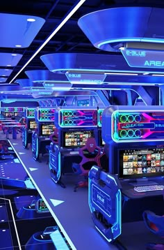 a room filled with lots of machines and neon lights