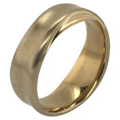 This elegant 14k yellow gold Crossroads Wedding Band features a combination of finishes: satin in the top layer and polished in the bottom layer, highlighting the crisscrossing design of the ring and creating a layered appearance. Width is approximately 7.6mm at its widest. Makers mark is imprinted on the interior " MATSU 14K". Ring is a size 7. Price: $995. Ms Shigetomi was born & raised in Toronto where she studied fine arts & goldsmithing. She opened her first studio there, Matsu Jewellery, w Modern Yellow Bangle Jewelry, Modern Yellow Ring With Polished Finish, Modern Yellow Gold Rings, Tarnish Resistant, Modern Yellow Bangle, Modernist Hallmarked Yellow Gold Jewelry, Gold Satin, American Modern, Gold Platinum, Makers Mark