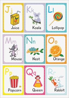 an alphabet poster with pictures of animals and letters