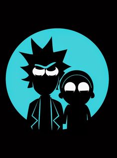 an image of two cartoon characters in front of a blue circle with the moon behind them