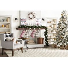 a living room filled with furniture and a christmas tree