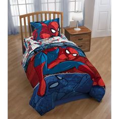 spiderman bedding set with blue and red sheets