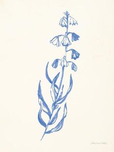 a drawing of a blue flower on a white background