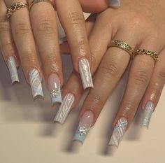 Crazy Acrylic Nails, Occasion Nails, Blue Gel Nails, Light Blue Nails, Acrylic Nail Set, Pedicure Manicure, Glamour Nails