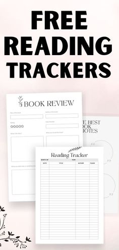 the free reading tracker is on top of a pink background with black and white flowers