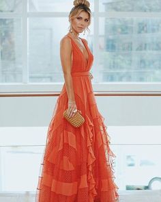 Wedding Party Dress Guest, Wedding Party Outfits, Boho Summer Outfits, Unique Prom Dresses, Wedding Guest Outfit Summer, Dresses Elegant, Cocktail Party Dress, Long Prom Dress, Orange Dress