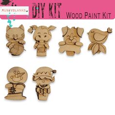 wooden cutout kits for crafts and crafting with text that says diy kit