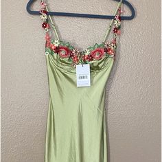 Princess Polly Kenzi Maxi Dress Green With Floral Embellishments, Silky Material, Adj Shoulder Straps, Lined Bust, Non-Stretch. Nwt, Never Worn. Size 2 Us. Dresses Princess Polly, Dresses Princess, Princess Polly Dresses, Polly Dress, Maxi Dress Green, Princess Polly, Princess Dress, Shoulder Straps, Embellishments