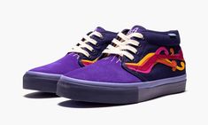 The Sole Classics x Vans Chukka LX “Funk” is a special edition of the classic skate shoe by the Ohio-based sneaker boutique.  Part of their “Funk” collection inspired by the aesthetic of 1970s funk music, this Chukka features a purple canvas and suede upper with a corduroy interior.  Vans’ classic side stripe, which appears on the Chukka for the first time ever, is reinterpreted into multicolor wavy shapes for a funky effect.  The purple hues continue on the vulcanized midsole and signature waff Retro Custom Sneakers With Rubber Sole For Skateboarding, Retro Vans Skate Shoes For Skateboarding, Urban Mid-top Custom Sneakers For Skateboarding, Vans Skate Shoes With Rubber Sole, Vans Skate Shoes With Vulcanized Sole For Streetwear, Vans Vulcanized Sole Skate Shoes For Streetwear, Retro Skate Shoes With Rubber Sole For Streetwear, Custom Retro Sneakers With Vulcanized Sole For Streetwear, Custom Mid-top Sneakers With Gum Sole For Skateboarding