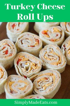 Turkey and cheese rolls up on platter. Turkey Cheese Roll Ups, Turkey And Cheese Roll Ups, Pinwheel Appetizers Cream Cheese, Roll Up Sandwiches, Cheese Tortillas, Cheese Roll Ups, Turkey Pinwheels, Turkey Roll Ups, Cream Cheese Pinwheels