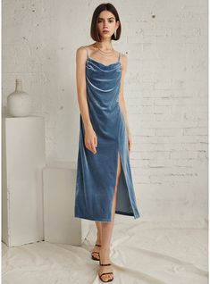 JJ's House No Velvet Midi V-Neck Fall Spring Winter A-line NO Dusty Blue S Height:5.7ft(174cm) Bust:33.5in(85cm) Waist:26in(66cm) Hips:36in(91cm) Tea-Length Dress. #JJ's House #No #Velvet #Midi #VNeck #Fall #Spring #Winter #Aline #NO #DustyBlue #S #TeaLength #Dress Light Blue Velvet Dress, Blue Velvet Dress Long, Midi Homecoming Dresses, Blue Velvet Midi Dress, Dusty Blue Dress, Different Types Of Dresses, Blue Slip Dress, Blue Velvet Dress, Fall Wedding Guest Dress