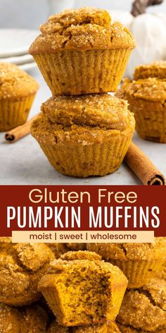 gluten free pumpkin muffins stacked on top of each other