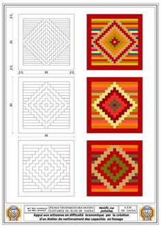 four squares with different patterns on them, each showing the same color and size as shown in