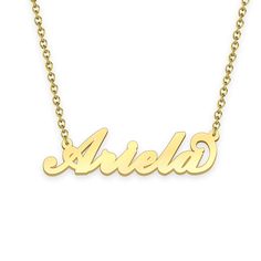 Ariela name necklace Gold Custom Necklace, Personalized Gifts For Her 
								Add something extra special to your jewelry box with Name Necklace Official engravable necklaces.
								The Ariela's 14k gold name necklace is best gifts for Ariela. Name Necklace Official provides affordable engravable jewelry that won't 
								break the bank. In addition, these pieces make for very thoughtful and appreciated gifts for friends and family. 
								And whether valentine's day gifts, mother's day g Engravable Jewelry, Name Necklace Gold, Gold Name Necklace, Personalized Gifts For Her, Engraved Jewelry, Gifts Birthday, Engraved Necklace, Necklace Personalized, Gifts Wedding