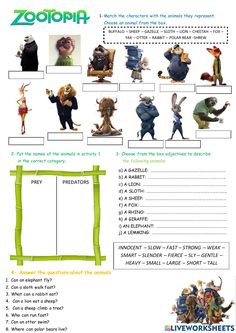 the zootopia worksheet with pictures and text