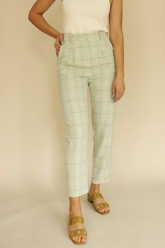 Fairy Academia, Y2k Glitter, Green Plaid Pants, Pastel Plaid, Vintage Clothes Women, Pistachio Green, High Rise Pants, Plaid Pants, Green Plaid