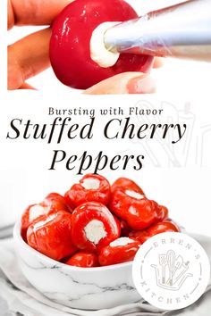 a bowl filled with sliced cherry peppers on top of a table