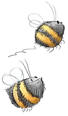 two bees flying in the air with their heads turned to look like they are facing each other