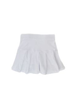 White children's tennis skirt made by Azarhia. Skirt is 95% polyester and 5% spandex Inner short is 90% polyester and 10% spandex Inseam 2.5 inches on inner short Waistband 1 inch wide Care: Machine wash cold with like colors, do not use bleach or softeners; tumble dry low, do not iron, do not dry clean Fitted Solid Color Shorts For School, Spring Tennis Mini Skirt In Solid Color, Mini Pleated Tennis Skirt, Solid Tennis Skirt With Elastic Waistband, Lined Skort For School, Lined Skirt Skort For School, Skirted Stretch Tennis Shorts, Stretch Skirted Tennis Shorts, Pleated School Tennis Skirt