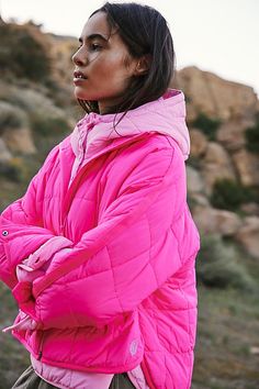 Pippa Packable Puffer Jacket Comfy Travel, Free People Activewear, Pink Fits, Free People Jacket, Puffy Jacket, Oversized Silhouette, Active Wear Leggings, Pullover Jacket, New Tops