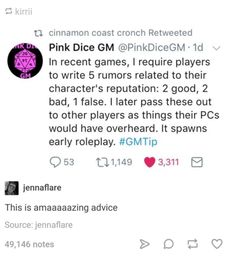 two tweets with pink dice on them, one is asking to play the game