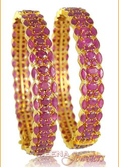 Gold Ruby Bangles Latest Indian Jewellery, 22 Carat Gold Jewellery, Hand Jewellery, Jewellery Wedding, Thread Bangles