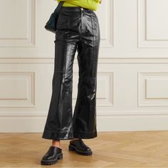 Designer Sized 34dk, Fits Like Us 25-26 Or Approx 4 Us / 38fr / 40it Recommended For Taller / Long Legged Girlies I'm 5'5" And Can Only Wear With Heels Otherwise They'd Drag. Wide Leg Leather Pants, Patent Leather Pants, Statement Pants, High Rise Style, Pants Color, Patent Leather, Pant Jumpsuit, Leather Pants, Wide Leg