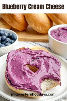 a blueberry cream cheese sandwich on a white plate