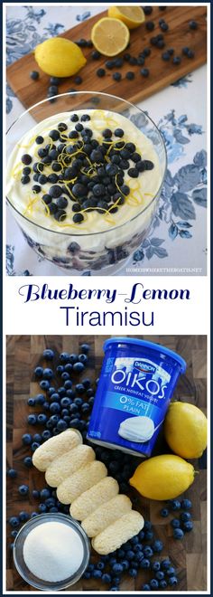 blueberry lemon trirami dessert in a glass bowl