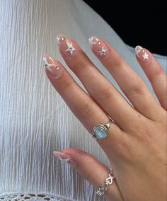 stargirl nails nail inspo Milky Nails, Simple Gel Nails, Grunge Nails, Pretty Gel Nails, Star Nails, Pink Nail