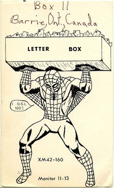 a drawing of a spider man holding a box