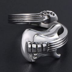 Stirling Silver Plated Electric Guitar Ring Fully Adjustable Rock & Roll Music Grunge Gift New Guitar Ring, Music Grunge, Music Rings, Hand Engraved Rings, Graduation Ring, Color Changing Ring, Graduation Rings, Silver Spoon Ring, Steel Guitar