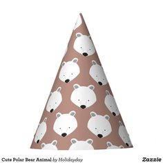 a brown and white party hat with polar bear animal designs on the front, featuring bears