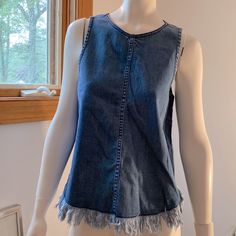 Really Cool Highline Collective Nlue Denim Sleeveless Top. Looks Awesome With White Pants Or Shorts, But Goes With Everything. Will Be A “Go To” Piece For The Summer. Cotton With Slight Bit Of Elastane For Stretch. Darts At Bust For Flattering Fit Tie At Nape Of Neck. Fringed Bottom. Nice Rear Coverage. Size S Nwt. Orig $69 Casual Denim Blue Vest Top, Dark Wash Denim Sleeveless Tank Top, Dark Wash Denim Tank Top, Casual Medium Wash Denim Tank Top, Spring Dark Wash Denim Vest Top, Dark Wash Vest Top For Summer, Sleeveless Denim Blue Vest Top, Casual Sleeveless Denim Vest Top, Denim Blue Vest Top For Spring