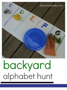 the back yard alphabet hunt is an easy way to practice letters and numbers with hands