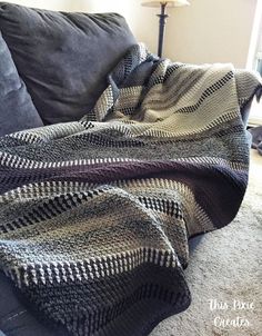 a couch with a blanket on it and the text crochet pattern with videos shadow path blanket