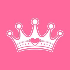 a pink background with a white crown and heart on the top, in front of it