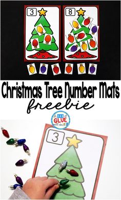 christmas tree number mats for kids to practice counting and subming the numbers with this free printable activity