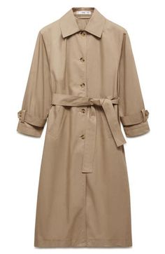 A crisp spread collar puts a contemporary spin on an essential cotton-twill trench coat embellished with belted cuffs. Front button closure Spread collar Belted cuffs Front welt pockets Removable tie belt Lined 100% cotton Dry clean Imported Nordstrom Store, Tie Belt, Welt Pockets, Cotton Twill, Trench Coat, Mango, Coats Jackets, Dry Clean, Nordstrom