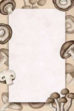 an artistic drawing of mushrooms with a blank paper in the middle for text or image