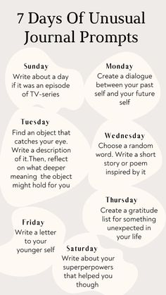 the 7 days of unusual journal prompts for students to use in their writing process