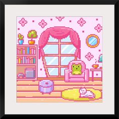 a cross stitch pattern with a pink room